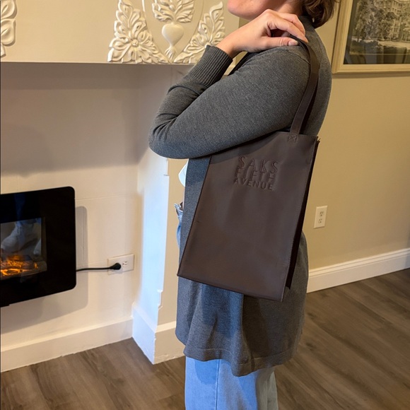 Saks Fifth Avenue Handbags - Saks Fifth Avenue Dark Brown Carryall Satin Tote